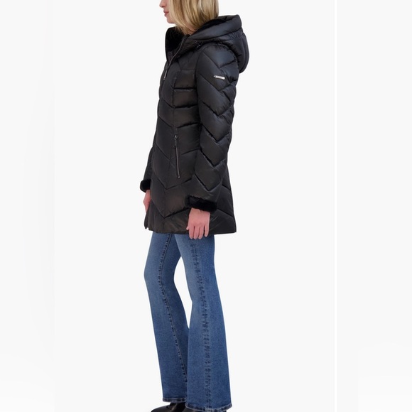 Laundry by Shelli Segal Satin Fitted Shape Puffer Jacket Chevron Quilt Detail/L - Picture 5 of 5